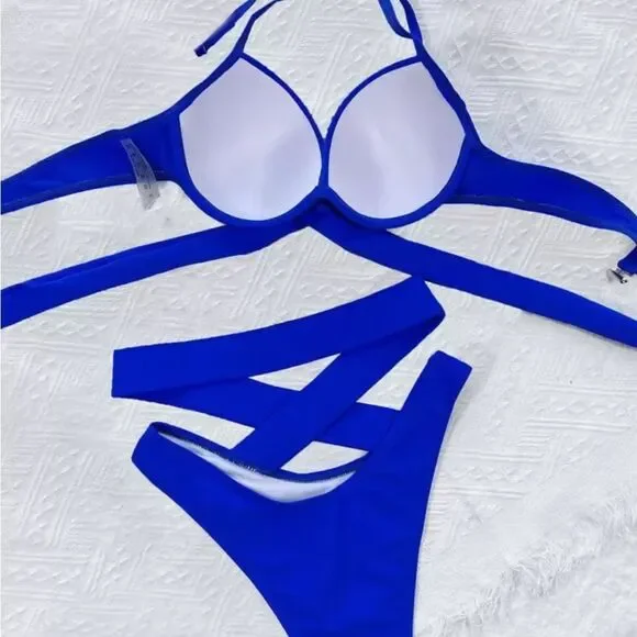 NEW Strappy Blue Swimsuit - Picture 2 of 6